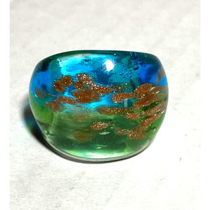 Blue Green Gold Glass Ring Approx Size 6.5